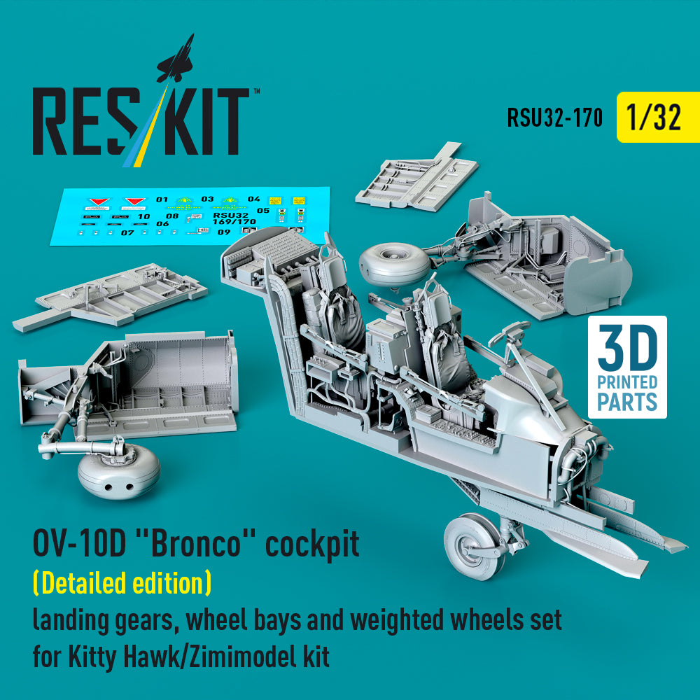 ResKit RSU32-0170 1:32 OV-10D Bronco cockpit (Detailed edition) landing gears, wheel bays and weighted wheels set