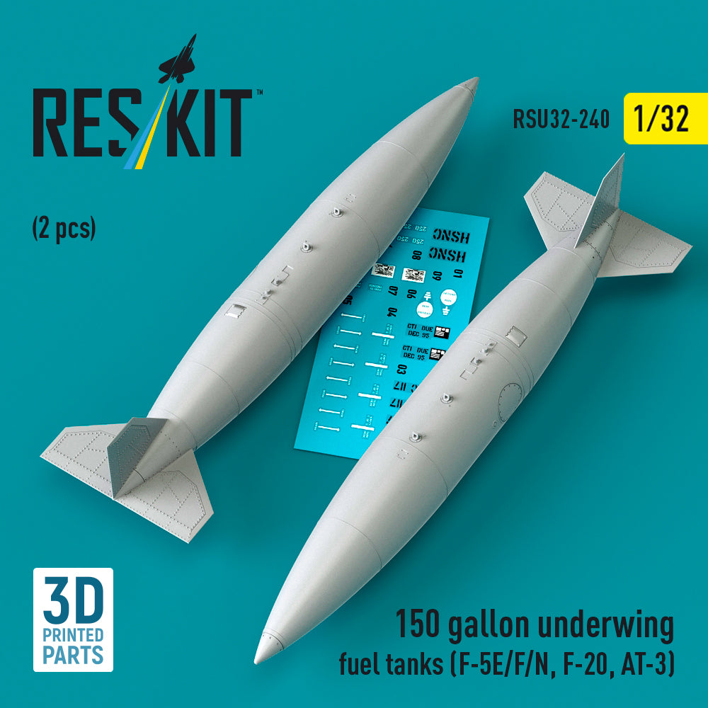 ResKit RSU32-240 1:32 150 gallon underwing fuel tanks (F-5E, F, N, F-20, AT-3) (2 pcs)