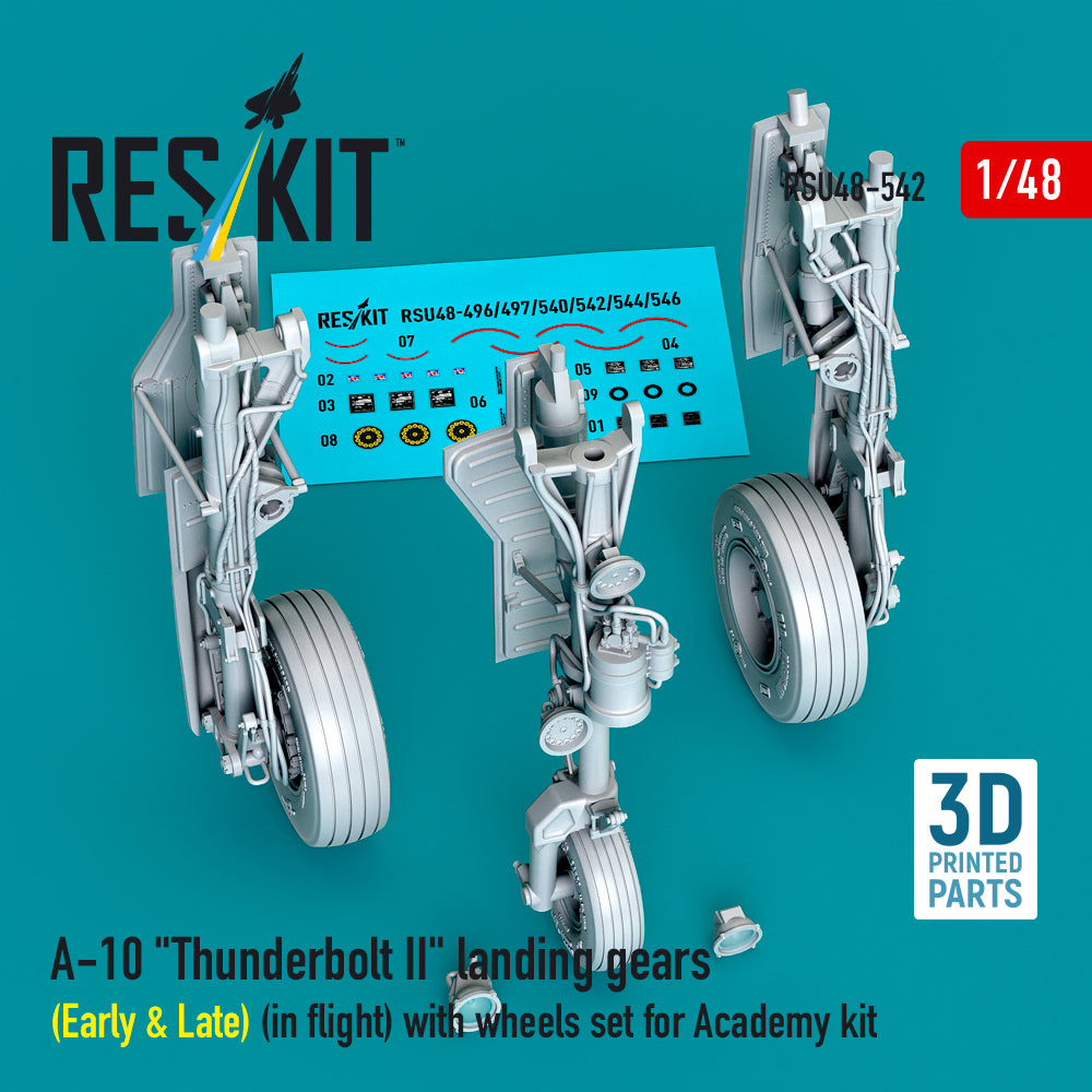 ResKit RSU48-542 1:48 A-10C Thunderbolt II landing gears (Early & Late) (in flight) with wheels set