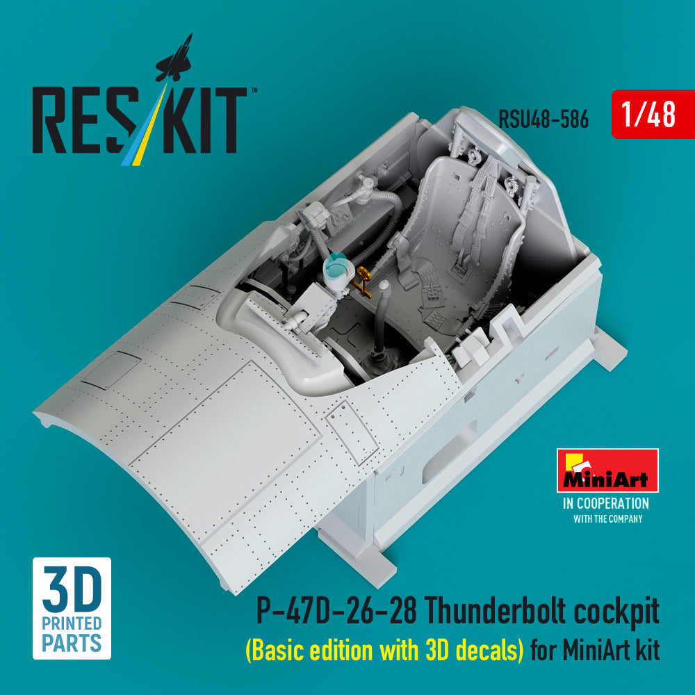ResKit RSU48-586 1:48 P-47D-26-28 Thunderbolt cockpit (Basic edition with 3D decals)