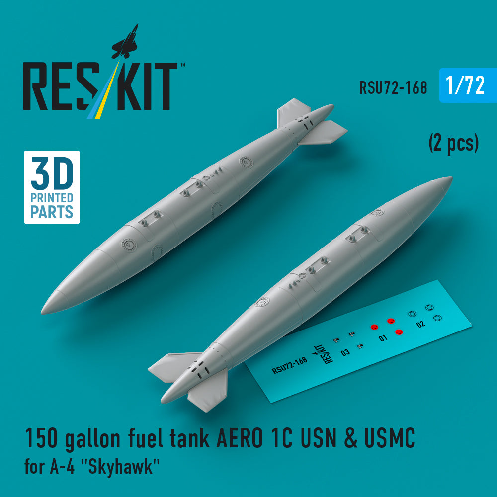 ResKit RSU72-0168 1:72 150 gallon fuel tank AERO 1C USN & USMC (2 pcs) for A-4 Skyhawk (3D-Printed)