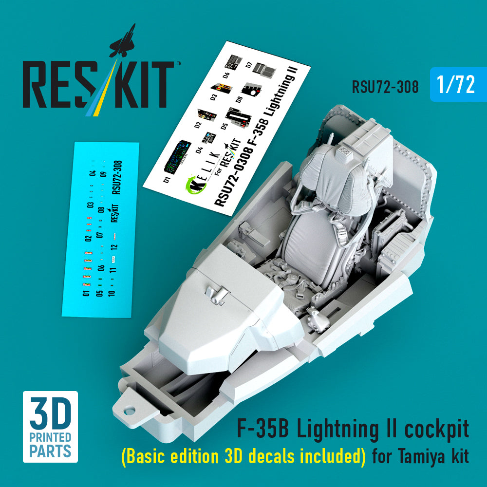 ResKit RSU72-0308 1:72 F-35B Lightning II cockpit (Basic edition set with 3D-Printed decals included