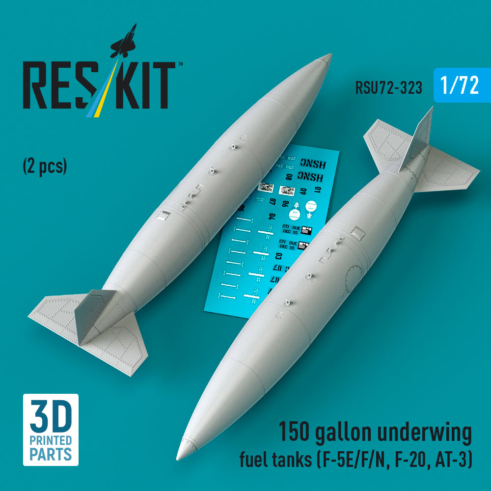 ResKit RSU72-323 1:72 150 gallon underwing fuel tanks (F-5E/F/N, F-20, AT-3) (2 pcs) (3D Printed)