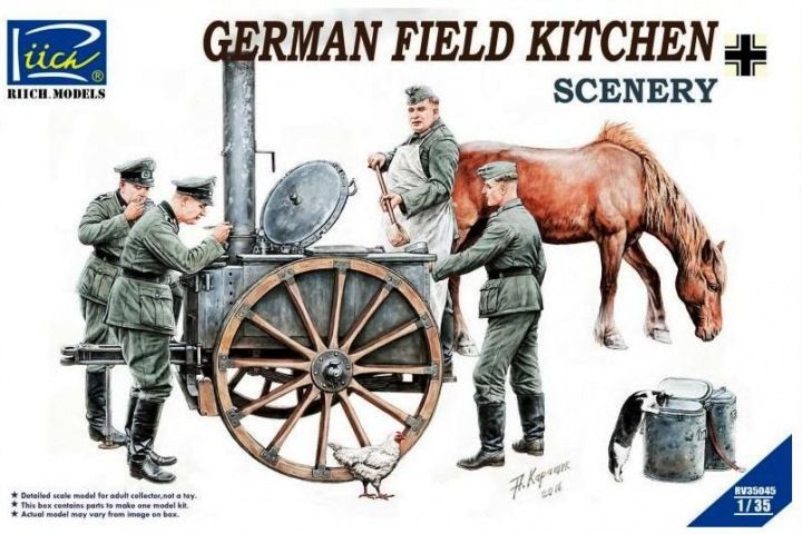 Riich Models RV35045 1:35 German Field Kitchen with Soldiers (cook & three German soldiers, food containers)