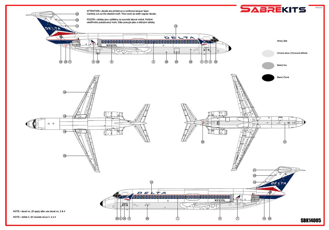 Sabre Kits SBK14005 1:144 Douglas DC-9-30 Delta ex-Fly New Decals