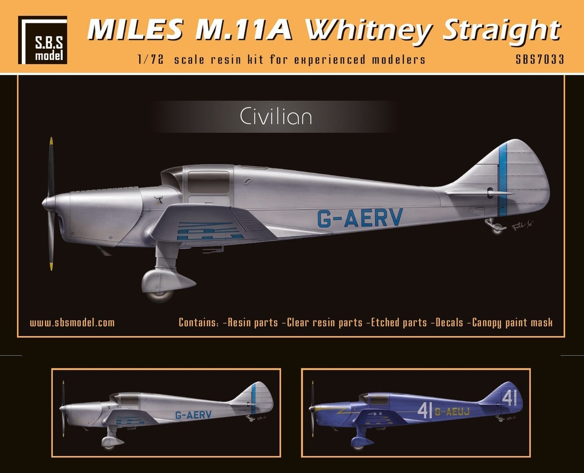 SBS Model SBS7033 1:72 Miles M.11A Whitney Straight 'Civilian' G-AERV