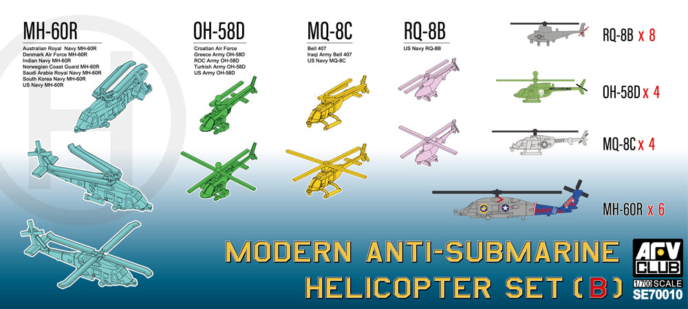 AFV Club SE70010 1:700 Modern Anti-submarine Helicopter Set B