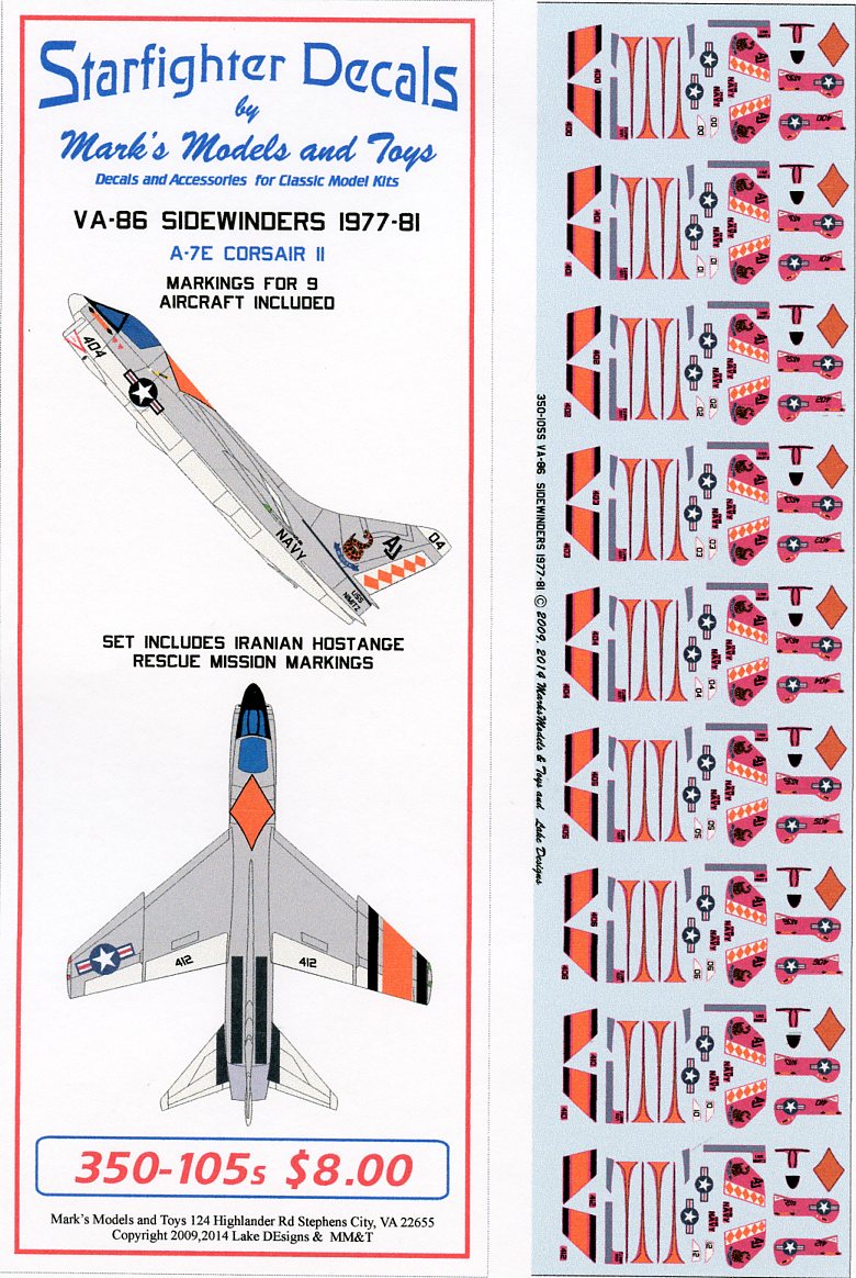 Starfighter Decals 350105S 1:350 LTV A-7E Corsair VA-86 Sidewinders.