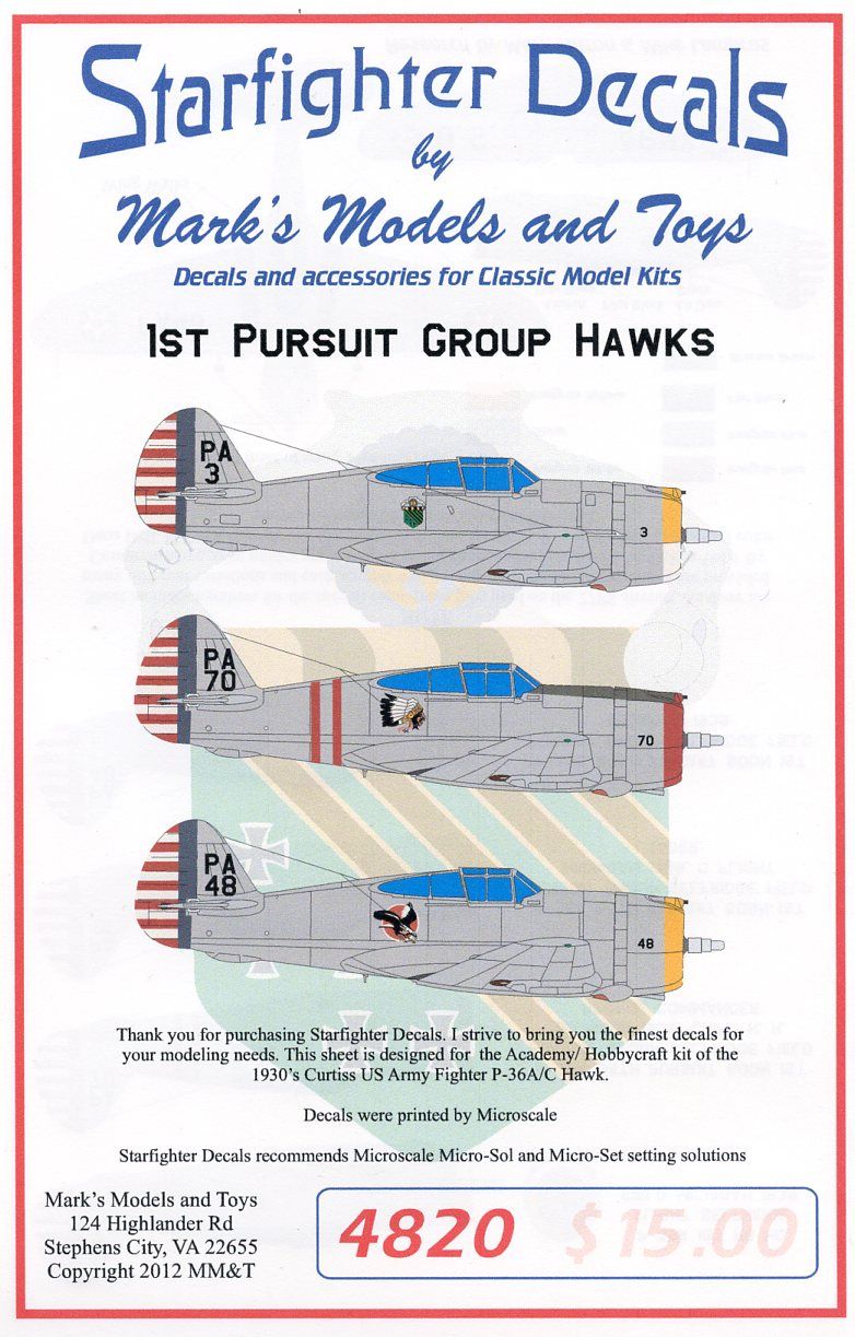 Starfighter Decals 4820 1:48 1st Pursuit Group Curtiss P-36s.