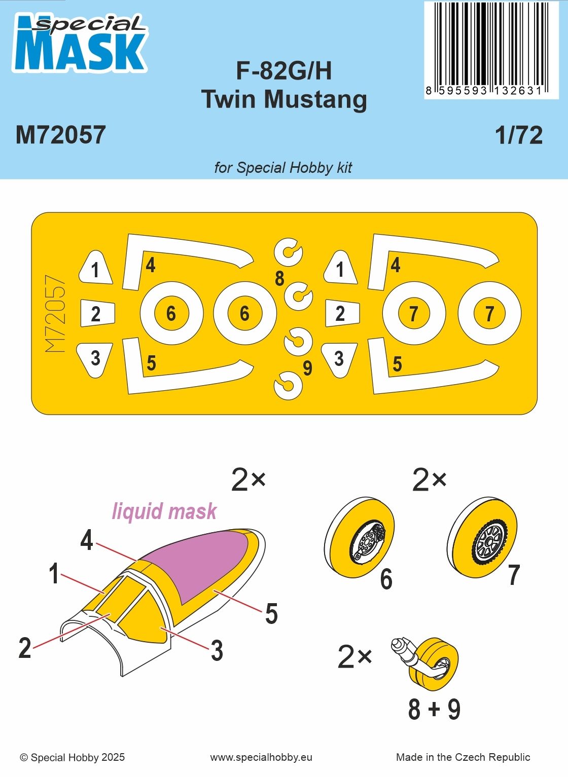Special Hobby M72057 1:72 F-82G/H Twin Mustang wheels and canopy frame paint mask