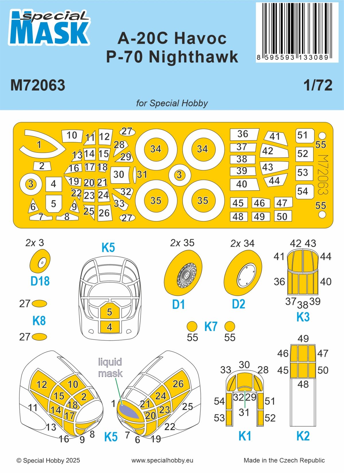 Special Hobby M72063 1:72 Douglas A-20C Havoc/P-70 Nighthawk Paint Mask