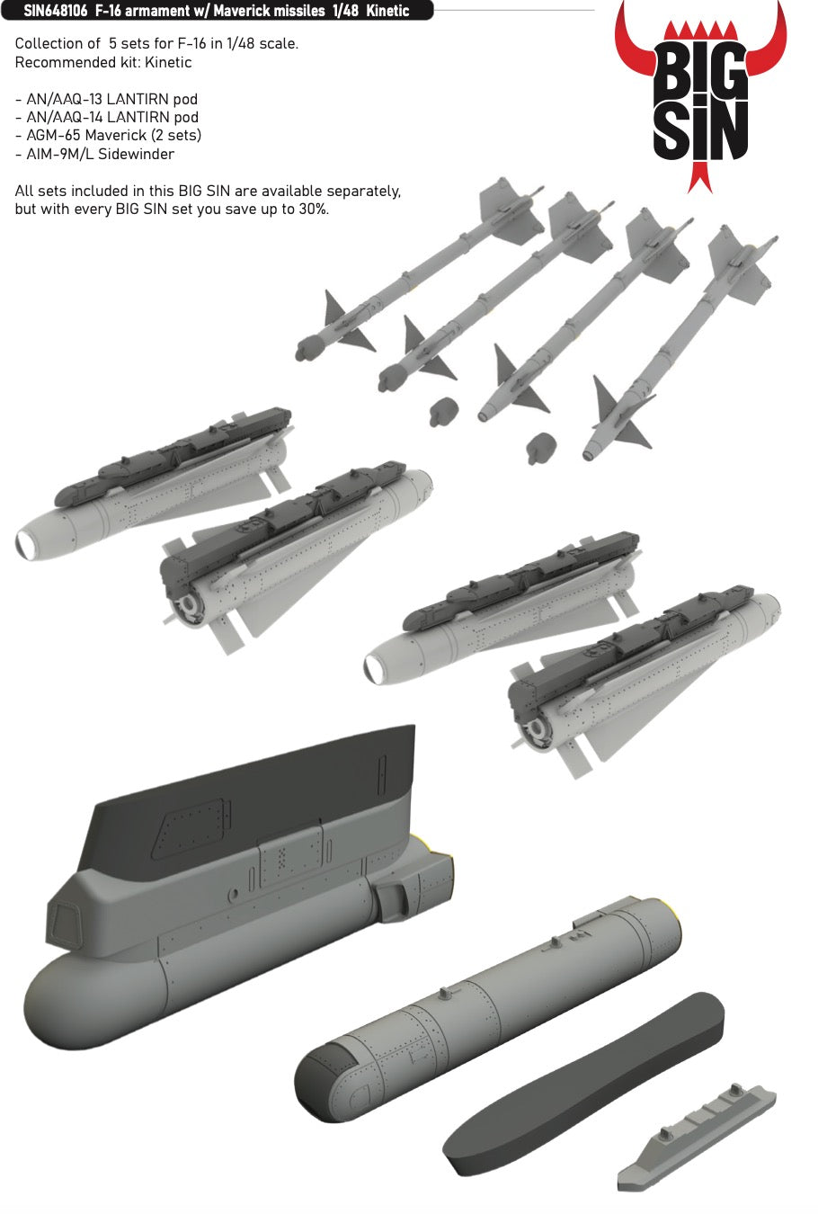 Eduard Brassin SIN648106 1:48 F-16 armament with Maverick missiles to be used with Kinetic