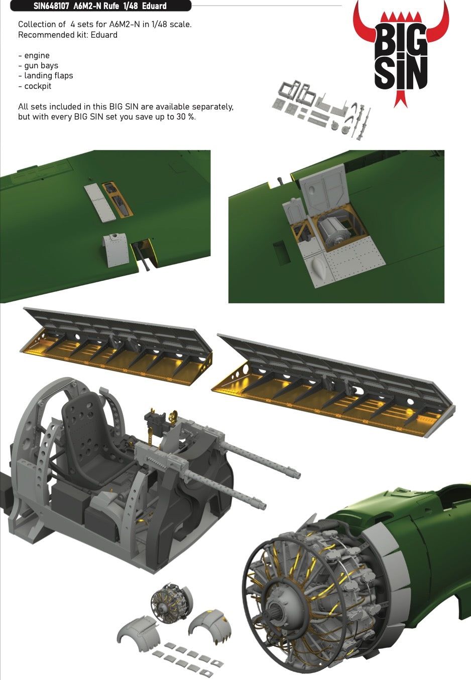 Eduard Brassin SIN648107 1:48 A6M2-N Rufe to be used with Eduard