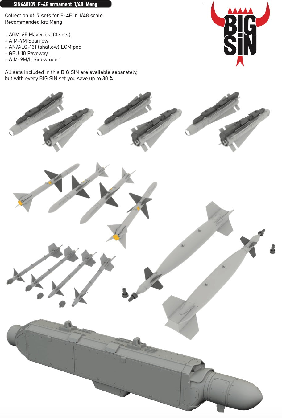 Eduard Brassin SIN648109 1:48 F-4E Phantom armament to be used with Meng