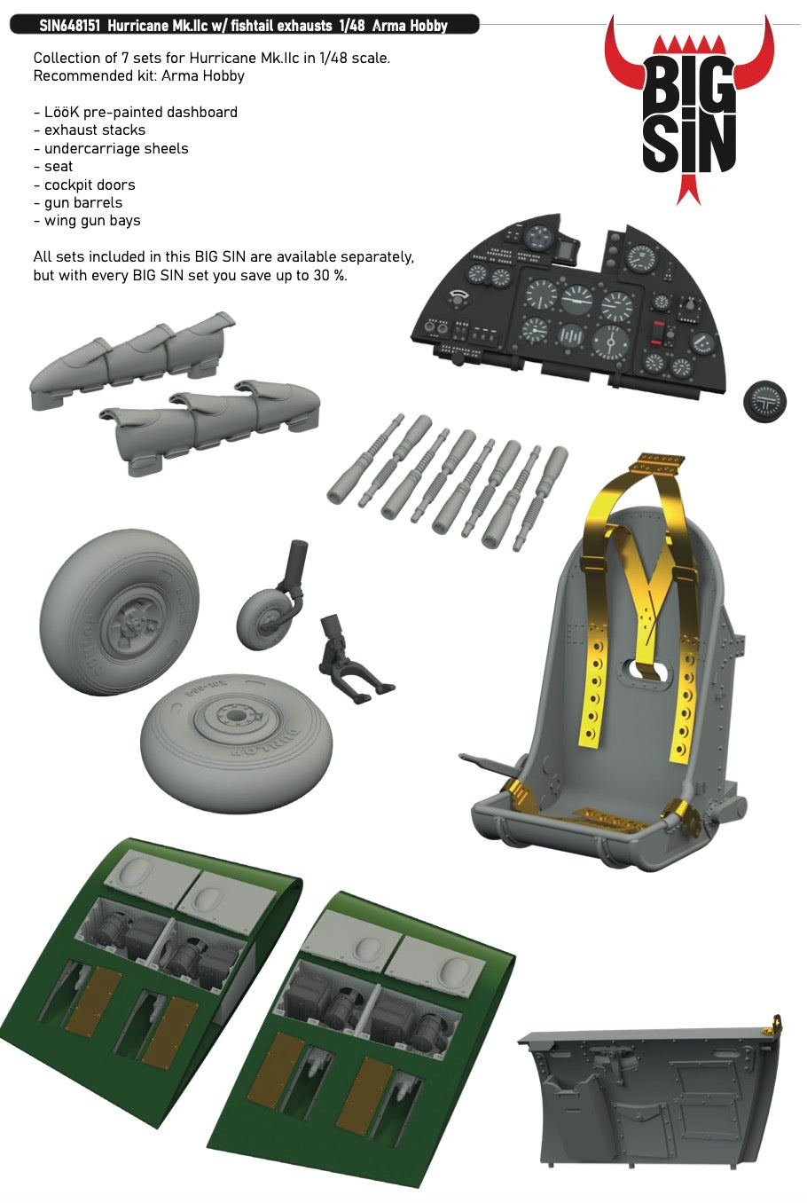 Eduard Brassin SIN648151 1:48 Hawker Hurricane Mk.IIc with fishtail exhausts