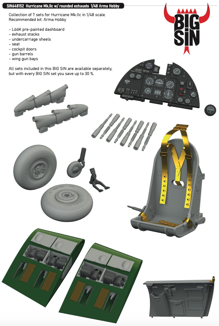 Eduard Brassin SIN648152 1:48 Hawker Hurricane Mk.IIc with rounded exhausts