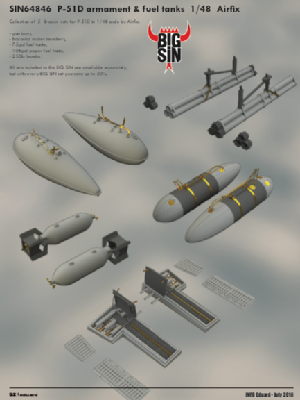 Eduard Brassin SIN64846 1:48 North-American P-51D Mustang armament & fuel tanks