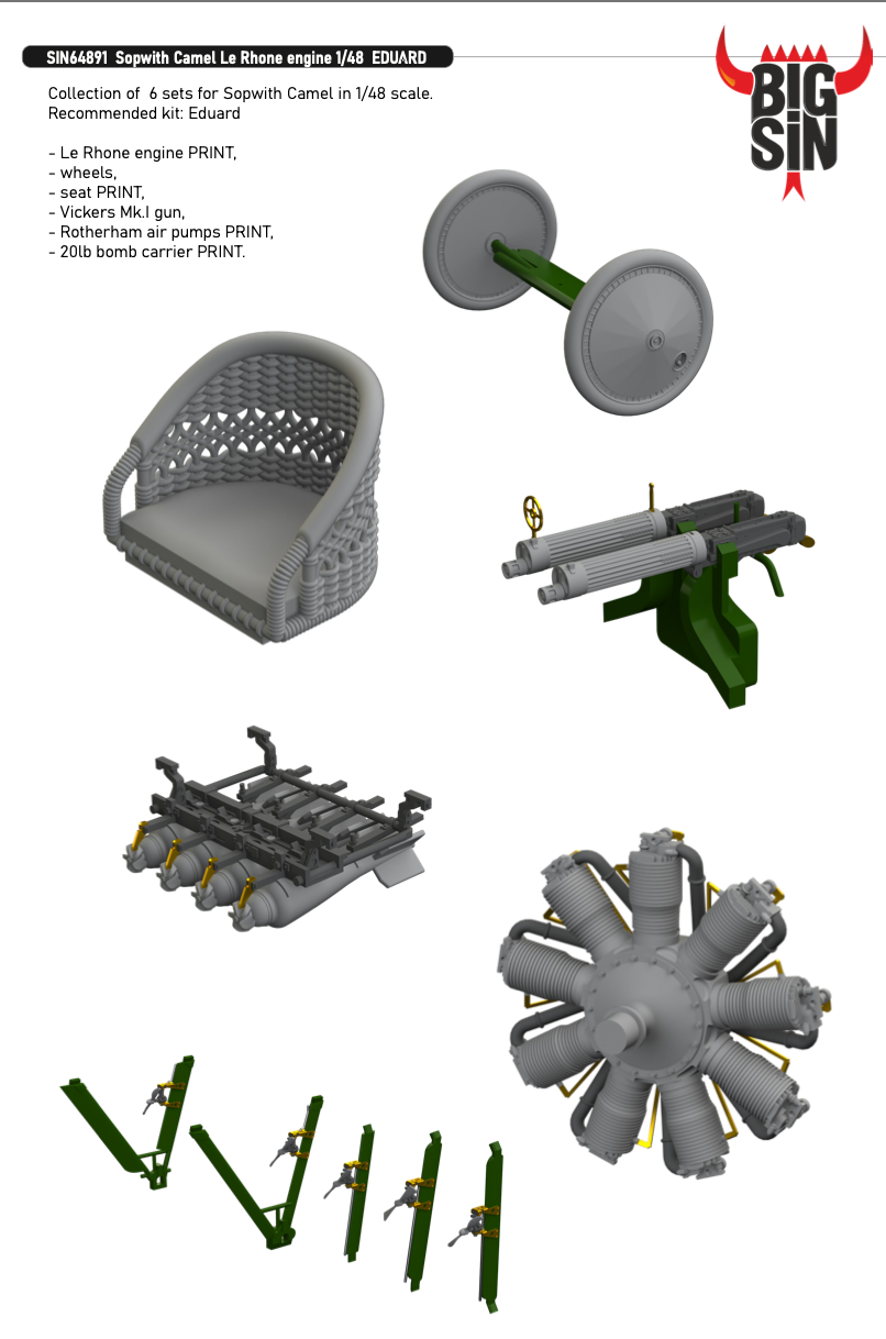 Eduard Brassin SIN64891 1:48 Sopwith Camel Le Rhone engine to be used with Eduard