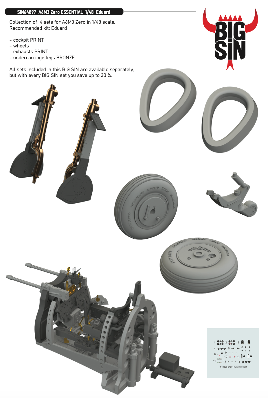 Eduard Brassin SIN64897 1:48 A6M3 Zero ESSENTIAL to be used with Eduard