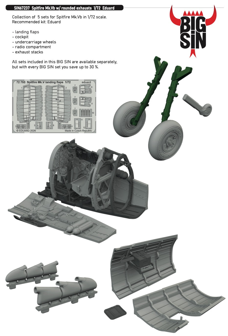Eduard Brassin SIN67237 1:72 Supermarine Spitfire Mk.Vb with rounded exhausts