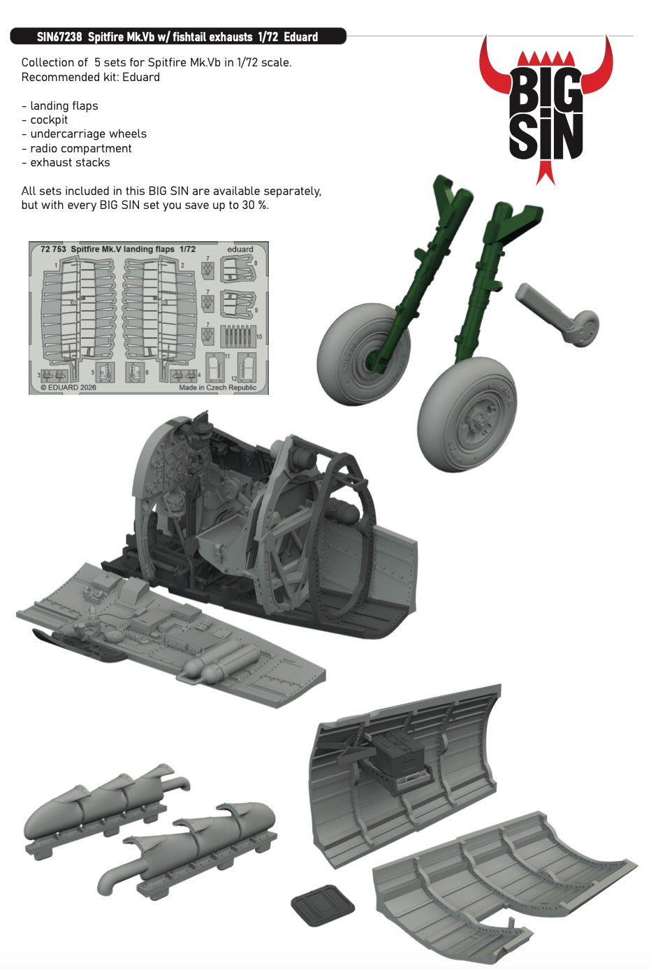 Eduard Brassin SIN67238 1:72 Supermarine Spitfire Mk.Vb with fishtail exhausts