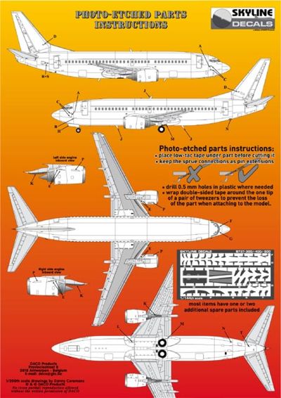 Skyline 14015 1:144 Boeing 737-300/737-400/737-500 Photo-Etched Details (2 Sets)