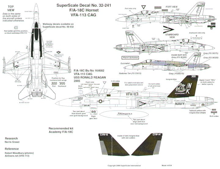 Microscale SS32241 1:32 F/A-18C Hornet 164682 NK/300 VFA-113 Stingers CAG USS Ronald Reagan