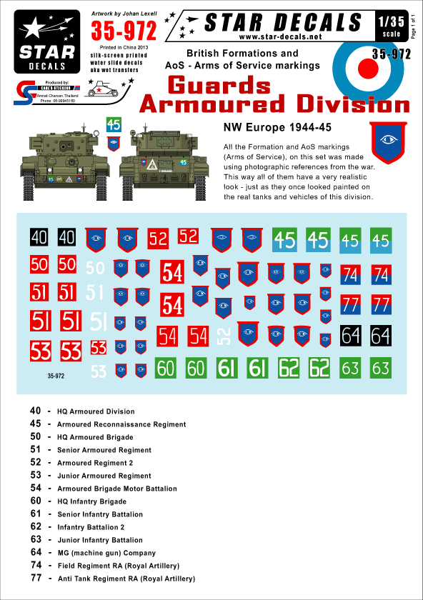 Star Decals 35-972 1:35 British Guards Armoured Division NW Europe.