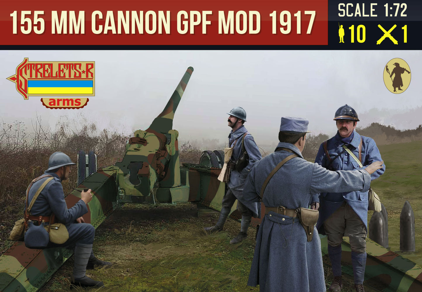 Strelets A018 1:72 155 mm Cannon GPF Mod 1917 with French Late War Crew in Winter Dress