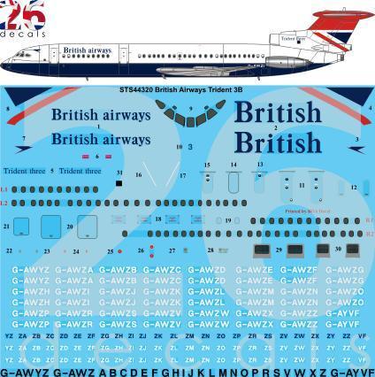 26 Decals STS44320 1:144 British Airways Hawker-Siddeley Trident 3B