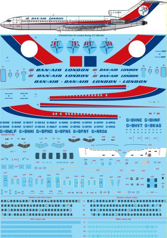 26 Decals STS44425 1:144 Dan-Air London Boeing 727-200 Screen Printed Decal - for CRM kit