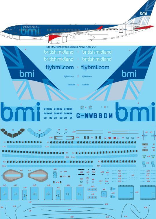 26 Decals STS44427 1:144 BMI British Midland Airbus A330-243 Screen printed decal