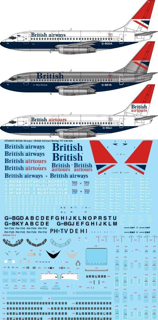 26 Decals STS44433 1:144 British Airways / British Airtours Negus & Negus Boeing 737-236/Adv Screen Printed Decal