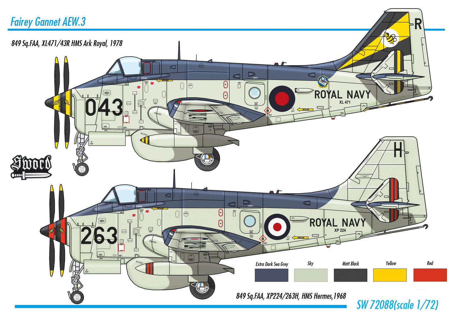 Sword SW 72088 1:72 Fairey Gannet AEW.3 2 decals versions