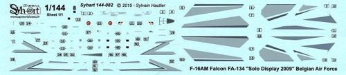 Syhart Decal 144082 1:144 General-Dynamics F-16AM Falcon FA-134 'Solo Display 2009' Belgian Air Force
