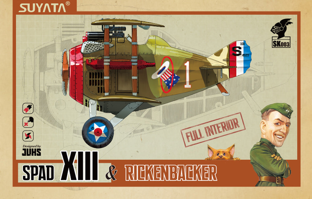 SUYATA SK003 French-built WWI biplane fighter aircraft with American fighter ace pilot figure