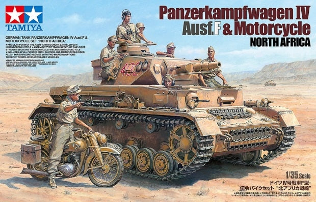 Tamiya 25208 1:35 Panzerkampfwagen IV Ausf.F & Motorcycle Set 'North Africa'