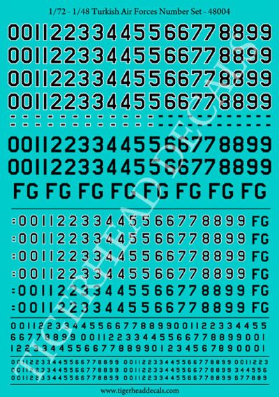 Tigerhead Models D48004 1:48 Turkish Air Forces Number Set