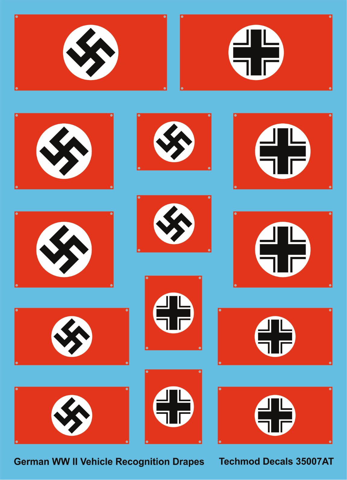 Techmod 35007 1:35 German WWII vehicle recognition flags. Single sided with mounting grommet in each corner