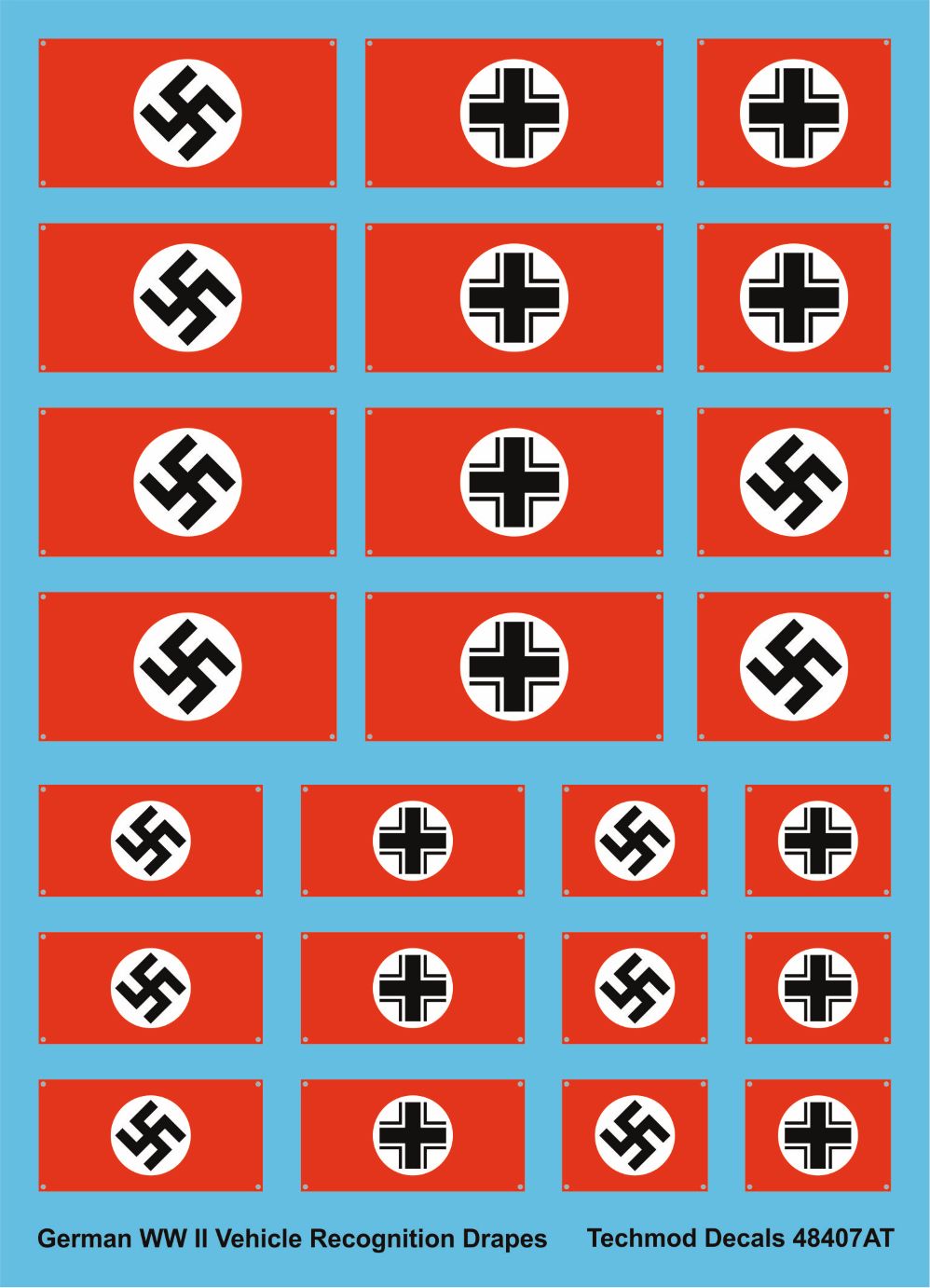Techmod 48407 1:48 German WWII vehicle recognition flags. Single sided with mounting grommet in each corner
