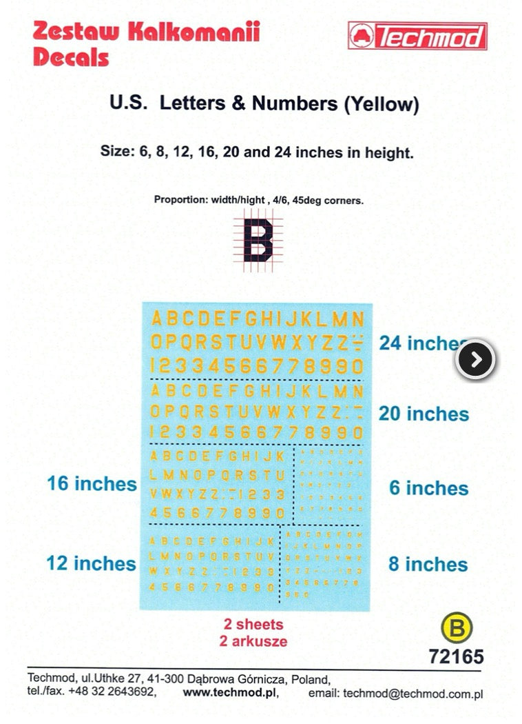 Techmod 72165 1:72 US Letters & numbers in yellow