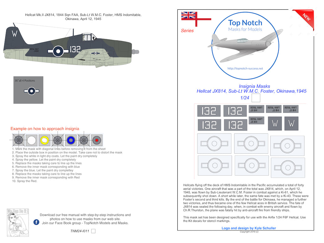 TopNotch TNM24-I011 1:24 Grumman Hellcat II JX814, 1844 Sqn FAA, H.M.S. Indomitable Sub-Lt W.M.C Foster, Okinawa, April 12, 1945