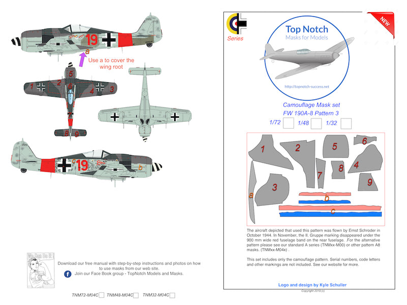 TopNotch TNM24-M006 1:24 Focke-Wulf Fw-190A-8 series camouflage pattern paint masks pattern 3