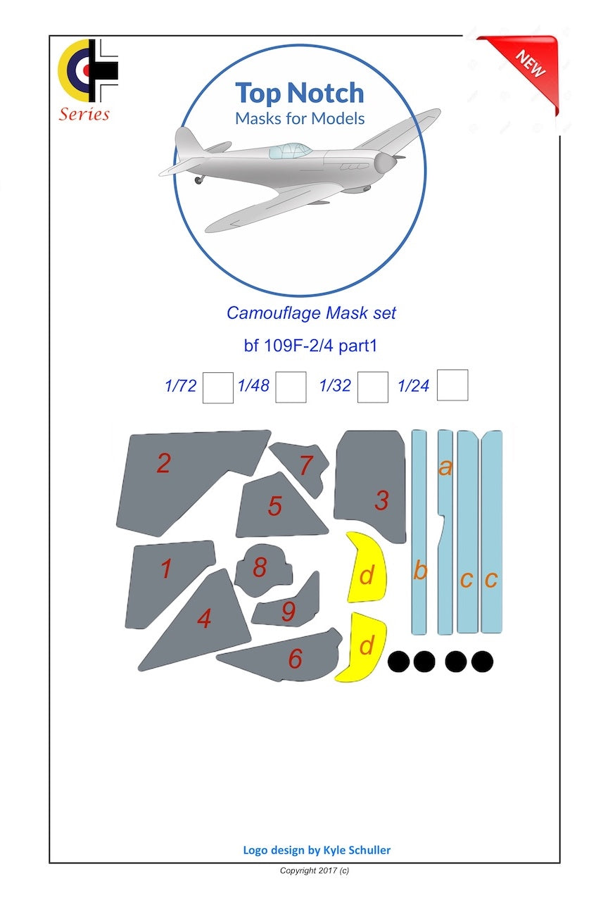 TopNotch TNM24-M021 1:24 Messerschmitt Bf-109F-2/F-4/G-2/G-4 pt 1 camouflage pattern paint masks