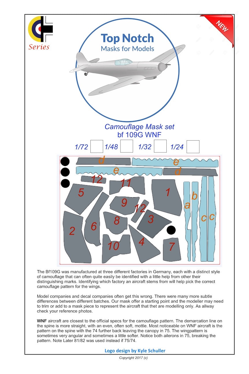 TopNotch TNM24-M024 1:24 Messerschmitt Bf-109G WNF camouflage pattern paint masks