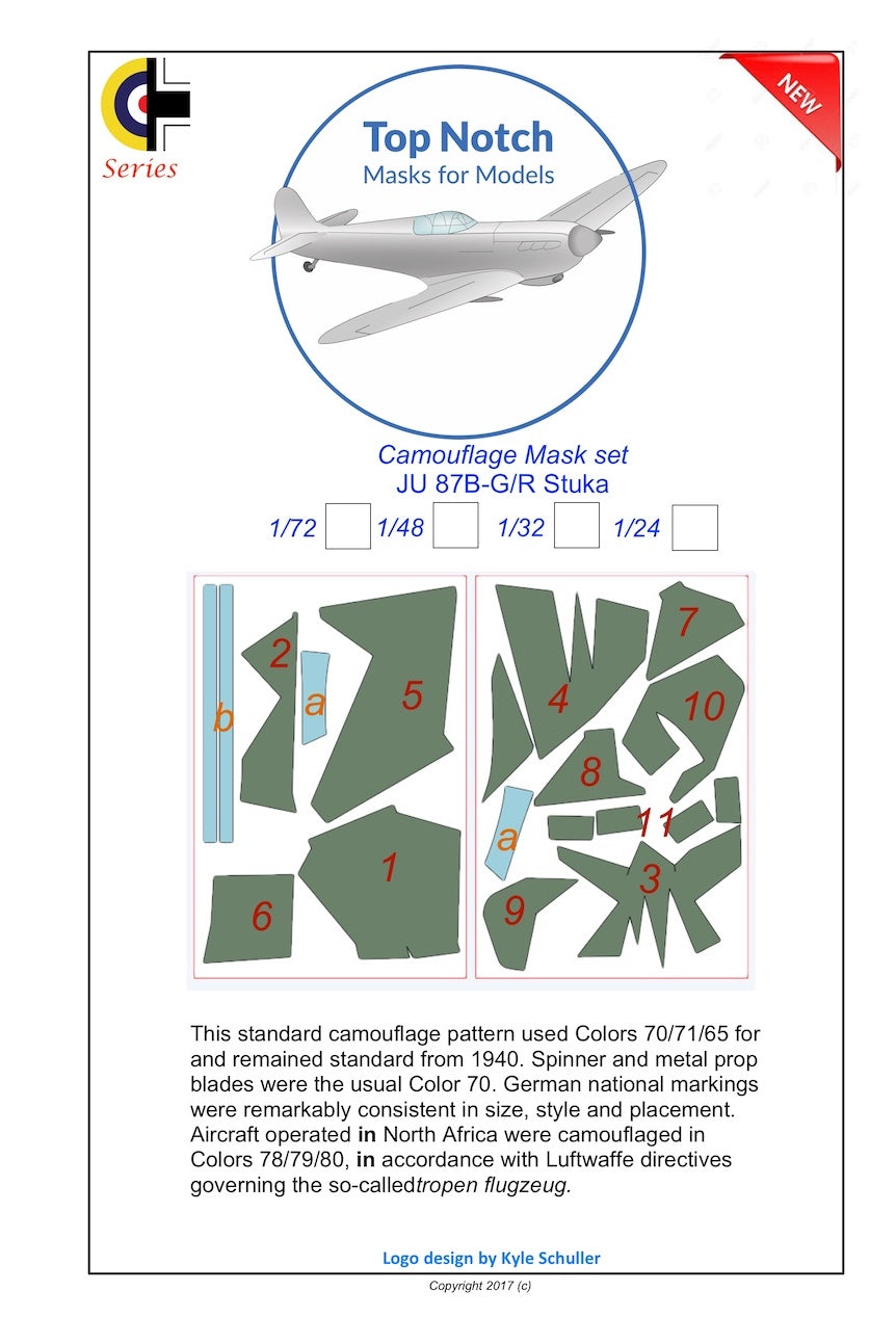 TopNotch TNM24-M060 1:24 Junkers Ju-87B-1/Ju-87B-2 'Stuka' camouflage pattern paint masks