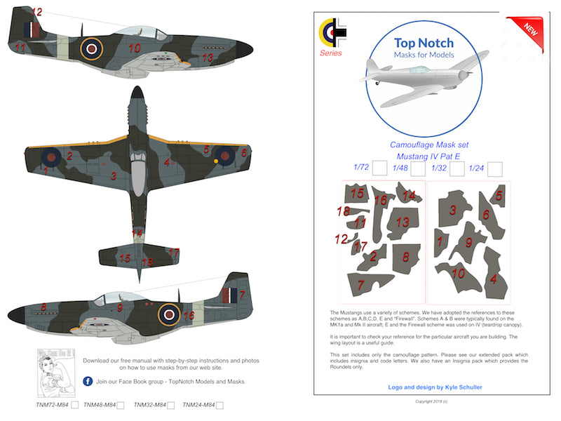 TopNotch TNM24-M084 1:24 P-51D Mustang IV RAF (Pattern E) camouflage pattern paint masks