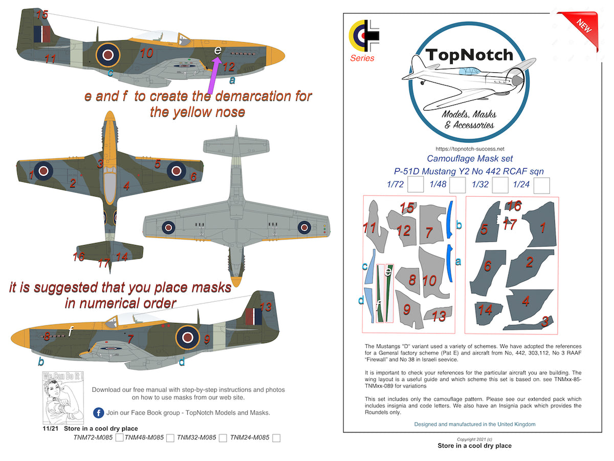 TopNotch TNM24-M085 1:24 P-51D Mustang Y2 No 442 RCAF sqn camouflage pattern paint masks