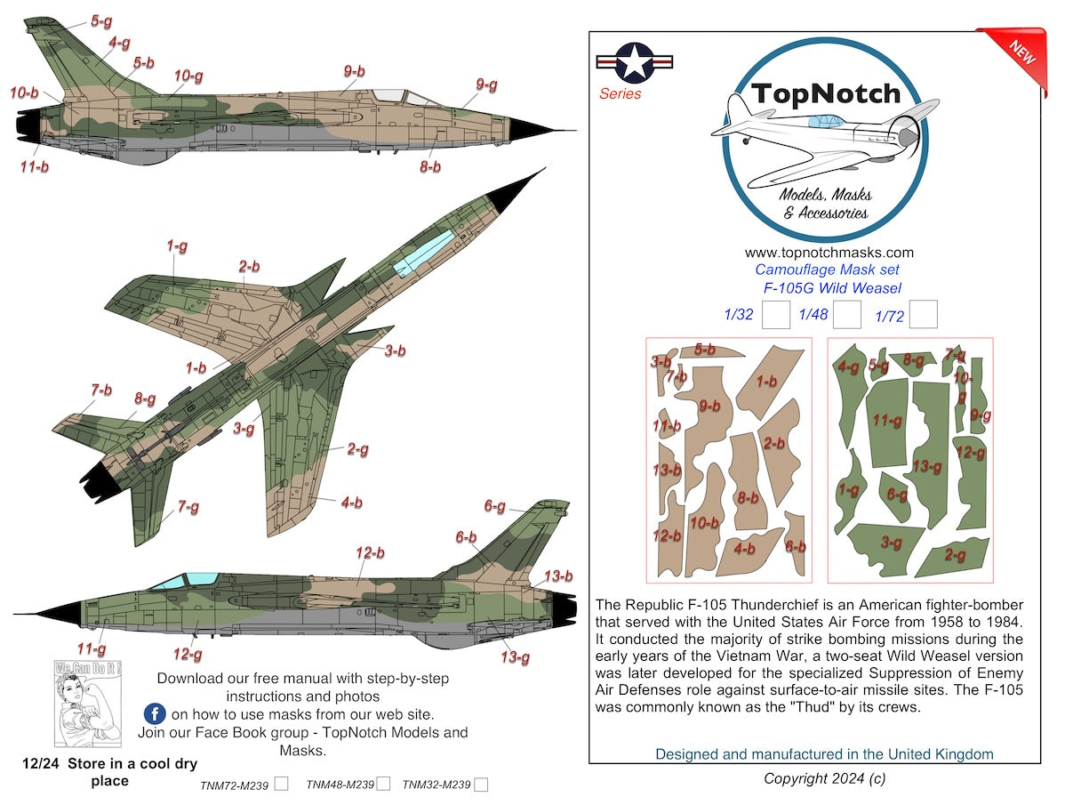 TopNotch 72-M239 1:72 Republic F-105G Thunderchief camouflage pattern paint mask