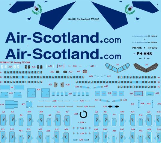 26 Decals TS144-1171 1:144 Air Scotland Boeing 757-200 Laser Decal with Screen Print Details - for Zvezda kit
